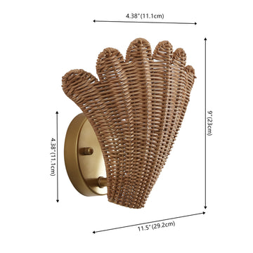 Elodie 11.5" Vintage Coastal 1-Light Rattan Scallop Shell LED Wall Sconce